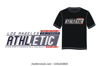 Athletic LA Sports typography design with a black color t shirt samples, for screen printing and others. vector image illustrator