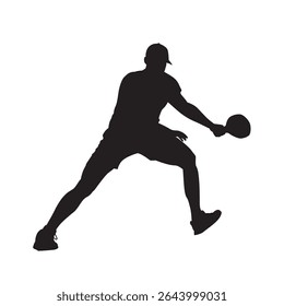 Athletic Male Pickleball Player in Action Silhouette, Dynamic Pickleball Movement Man Striking in Silhouette Form