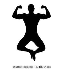 Silueta masculina atlética saltando mientras se muestran los músculos para el poder y la motivación del gimnasio