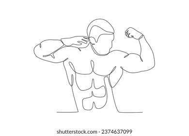 An athletic man active workout. Bodybuilding one-line drawing
