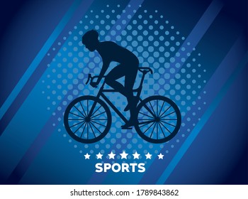 athletic man bike ride sport silhouette vector illustration design