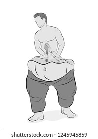 athletic man cuts his body of marble stone. work on yourself. weight loss efforts. fat and athletic man. vector illustration.
