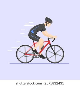 Athletic man cycling outdoors. Athlete riding bike, hardhat, race flat vector illustration. Sport, activity, lifestyle concept for banner, website design or landing web page