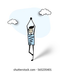 Athletic man doing a yoga exercises, Cartoon Hand Drawn Vector Background.