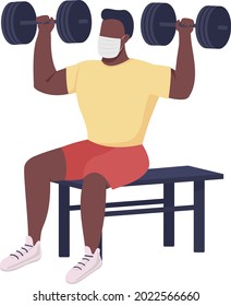 Athletic man with dumbbells semi flat color vector character. Sitting figure. Full body person on white. Strength training isolated modern cartoon style illustration for graphic design and animation