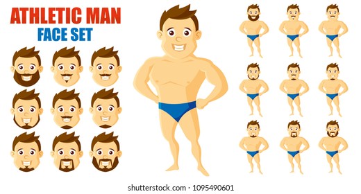 Athletic man Face Set Cartoon character