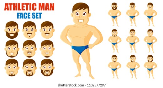 Athletic man Face Set Cartoon character