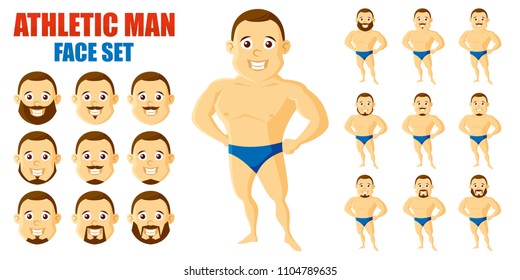 Athletic man Face Set Cartoon character