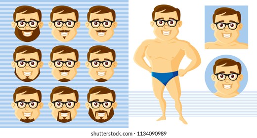 Athletic man Face Set Cartoon character