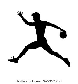 Homem atlético saltando para a frente com uma silhueta bola ícone vetor ilustração plana sobre fundo branco.