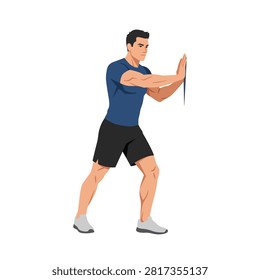 Athletic man performing a pectoral stretch. This clean vector illustration is ideal for fitness wellness or sports-related advertising and editorial use.