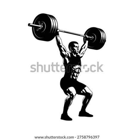 Athletic man performing a powerful barbell lift in a gym, showcasing strength and determination