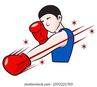Athletic man practicing boxing cartoon illustration 