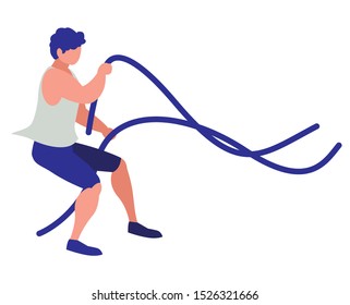 athletic man practicing exercice with elastics bands vector illustration design