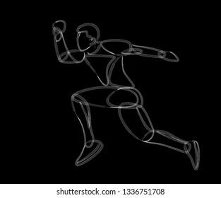 Athletic man practicing lomg jump in track and field, vector illustration.
