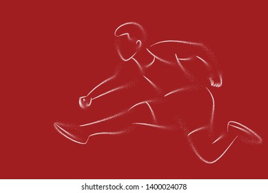 Athletic man practicing long jump in track and field, vector illustration.