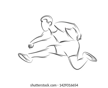 Athletic man practicing long jump in track and field Line art Design, vector illustration.