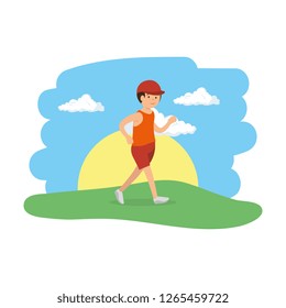 athletic man running in the camp