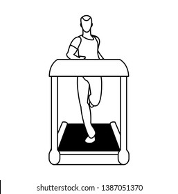 athletic man running in electric treadmill tape