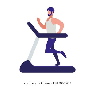 athletic man running in electric treadmill tape