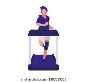 athletic man running in electric treadmill tape