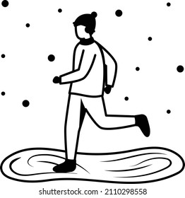 Athletic Man Running In Winter Day On Snow Concept Vector line Icon Design, Winter Season activity Scene Symbol, Wintertime Sign, Holiday Celebration in Snowy Park Stock Illustration