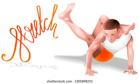 Athletic man shows excellent physical form. Vector illustration.