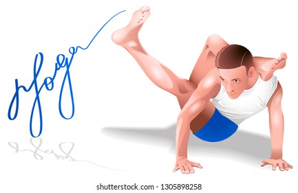 Athletic man shows excellent physical form. Vector illustration.