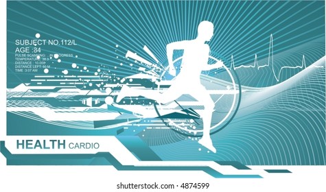 athletic man silhouette running on abstract futuristic background,vector