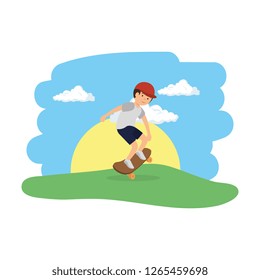 athletic man in skateboard on the camp