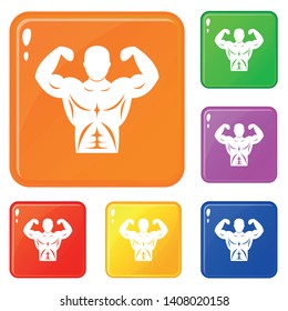 Athletic man torso icons set collection vector 6 color isolated on white background