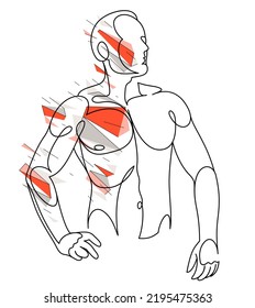 Hombre atlético torso vector ilustración poligonal lineal, belleza masculina con perfecto cuerpo de ajuste muscular explosivo, dibujo artístico del modelo de fitness.