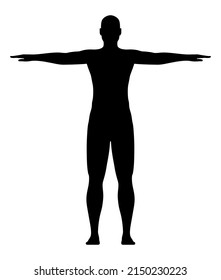 Athletic man training with outstretched hands pose, silhouette vector illustration.