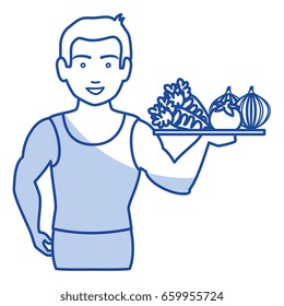 athletic man with vegetables tray character icon