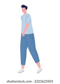 sportlicher Mann, der jungen Charakter wandelt