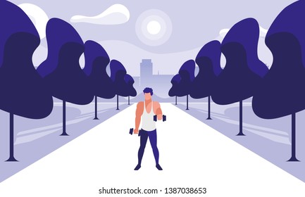athletic man weight lifting in the park