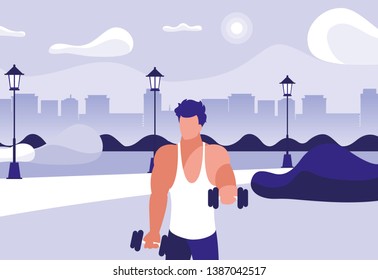 athletic man weight lifting in the park