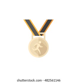 Athletic medal icon in flat color style. Sport sprinter triathlon marathon prize