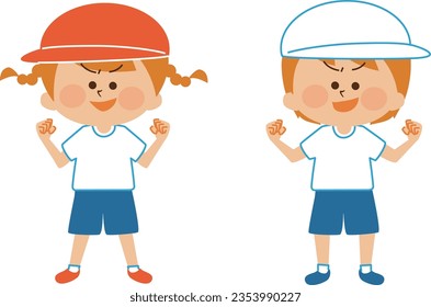 Athletic meet Children doing guts pose Cute illustration material
