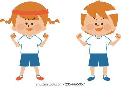 Encuentro atlético Niños haciendo intestinos posan Material de ilustración Cute