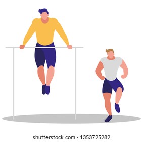 athletic men practicing exercises