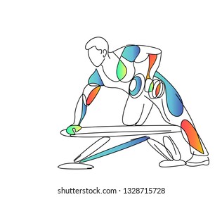 Athletic men pumping up back muscles workout bodybuilding - Line Art Design Vector Illustration.