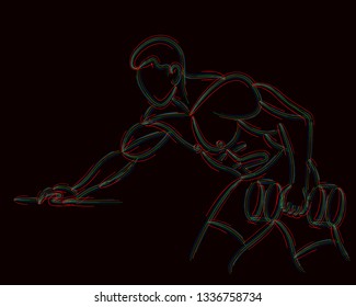 Athletic men pumping up back muscles workout gym bodybuilding - Line Art Design Vector Illustration.