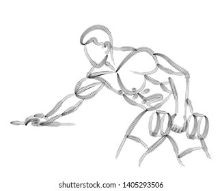 Athletic men pumping up back muscles workout gym bodybuilding - Line Art Design Vector Illustration.