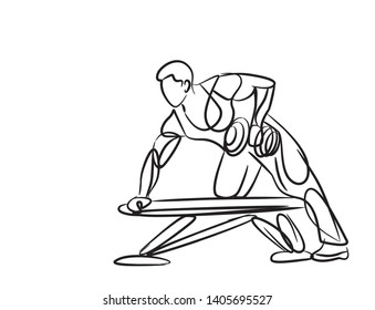 Athletic men pumping up back muscles workout gym bodybuilding - Line Art Design Vector Illustration.