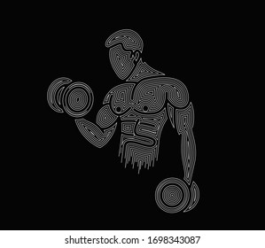 Athletic men pumping up back muscles workout gym bodybuilding - Line Art Design Vector Illustration.