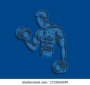 Athletic men pumping up back muscles workout gym bodybuilding - Line Art Design Vector Illustration.