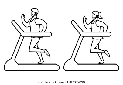 athletic men running in electric treadmill tape