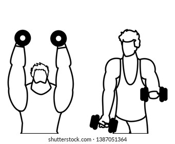 athletic men weight lifting characters