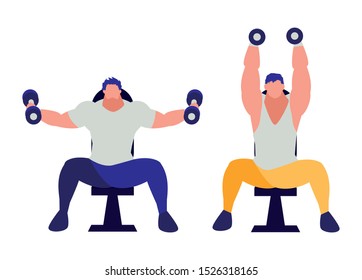 athletic men weight lifting in the gym vector illustration design